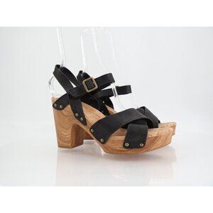 Kork-Ease Womens Drew Sandals Platform Block Heel Black Leather Slingback 9M